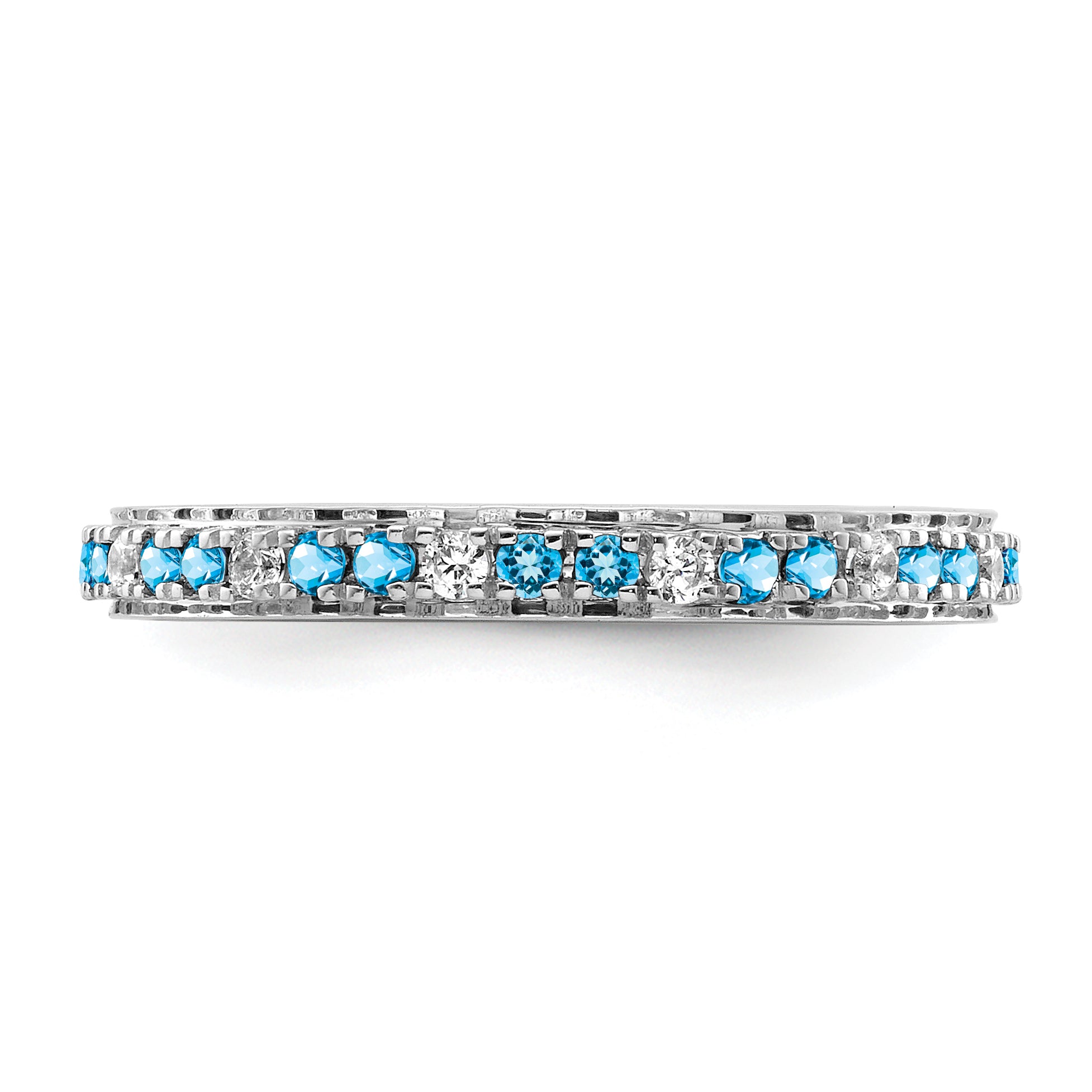 14k White Gold Stackable Expressions Blue Topaz and Diamond Ring