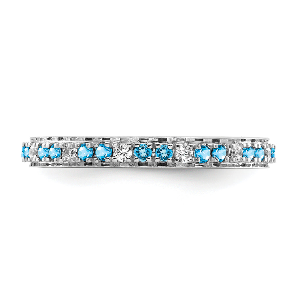 14k White Gold Stackable Expressions Blue Topaz and Diamond Ring