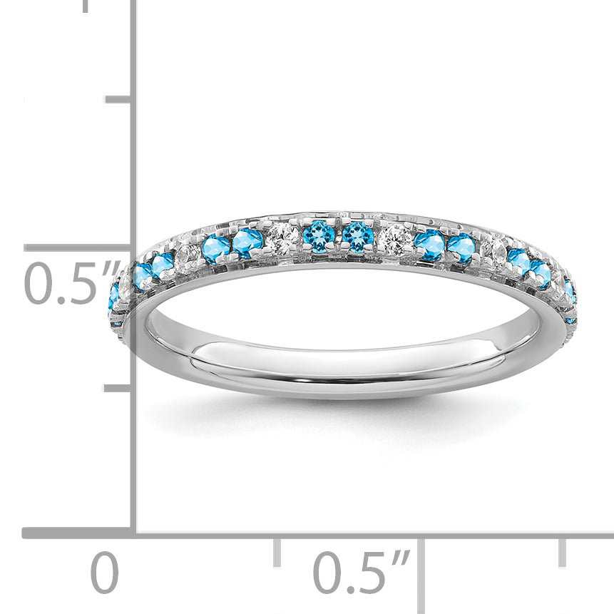 14k White Gold Stackable Expressions Blue Topaz and Diamond Ring
