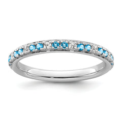 14k White Gold Stackable Expressions Blue Topaz and Diamond Ring