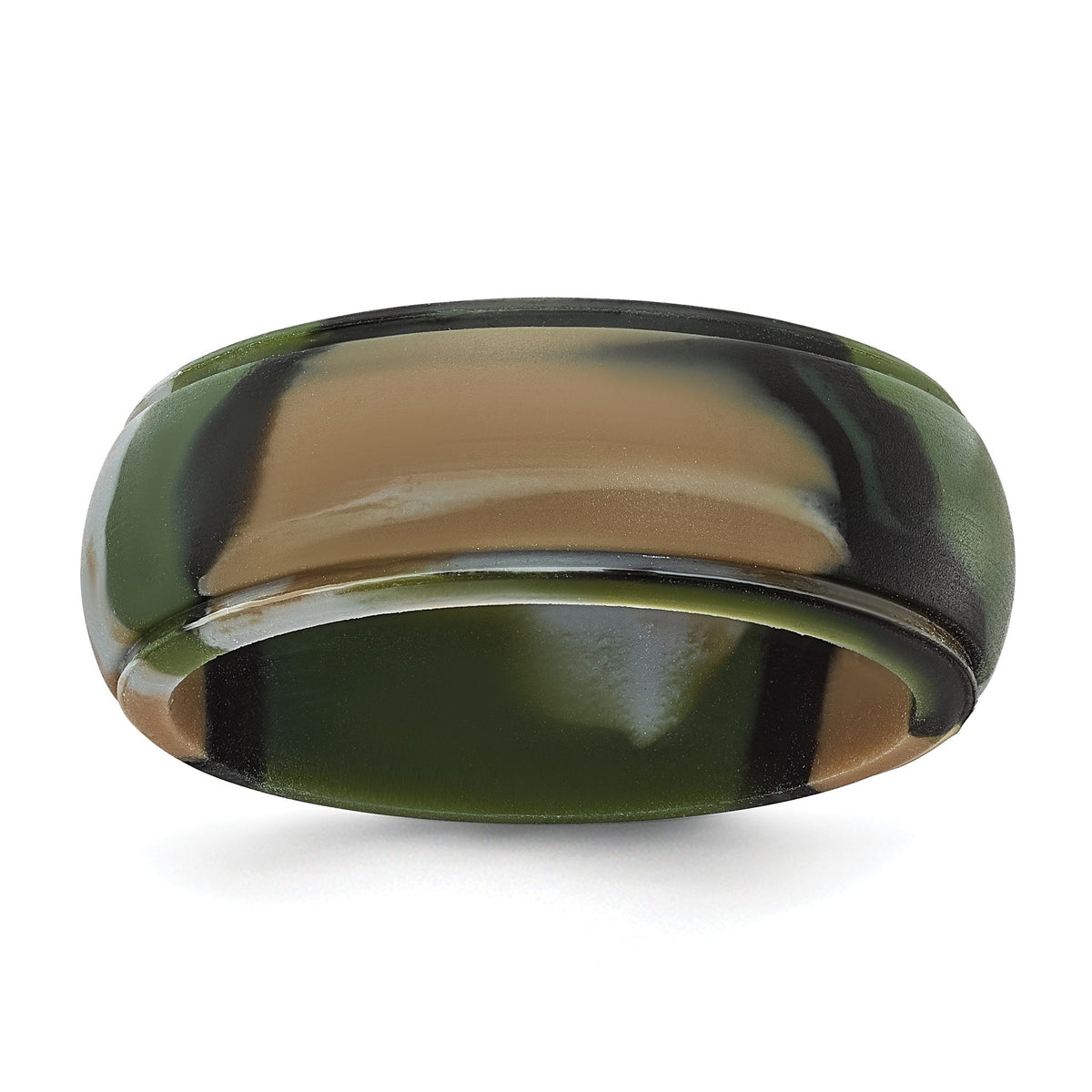 Ridged Edge Wedding Band in Green & Brown Camouflage Silicone, 8mm, Size 7–14 - Sophia Jewelers Main image