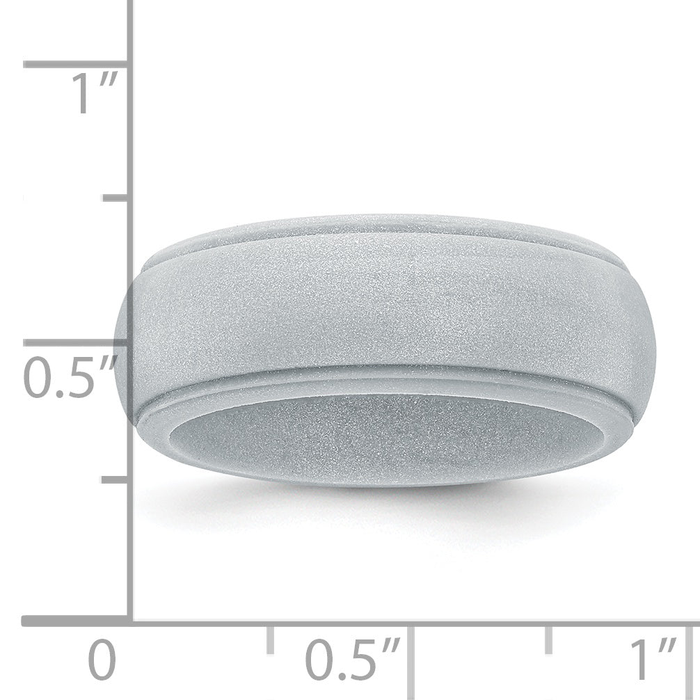 Silicone Silver Metallic 8mm Ridged Edge Band Size 9