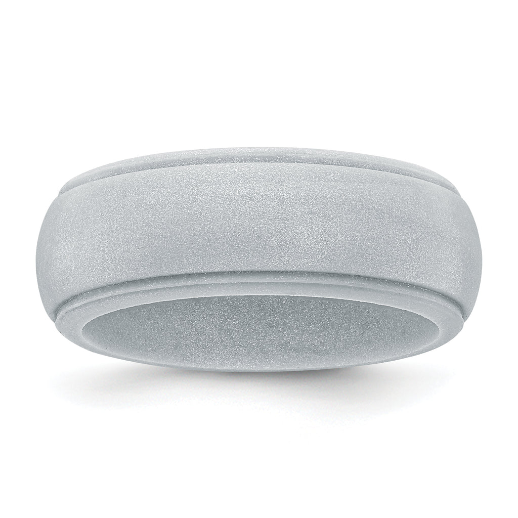 Silicone Silver Metallic 8mm Ridged Edge Band