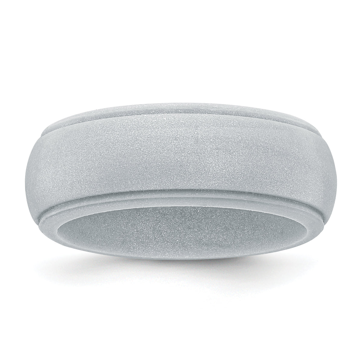 Silicone Silver Metallic 8mm Ridged Edge Band Size 9
