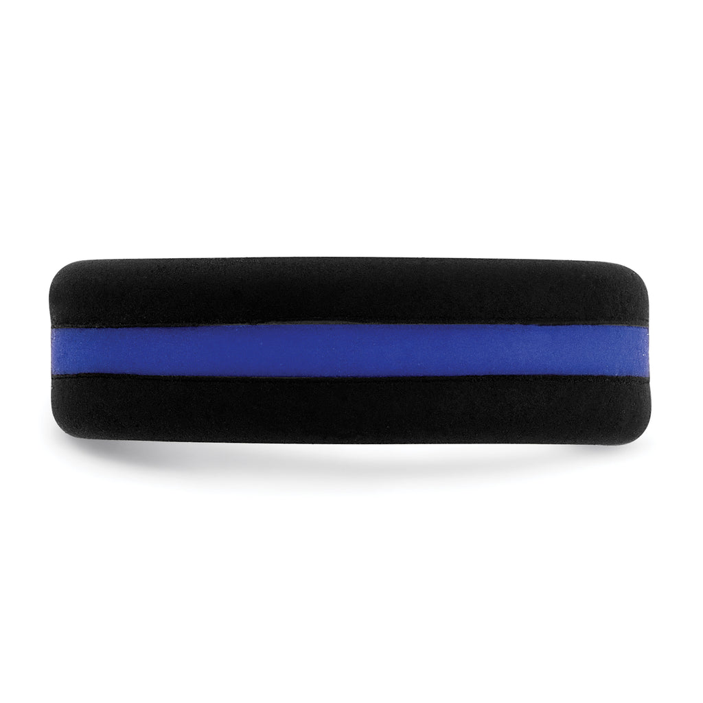 Silicone Black with Blue Line Center 7.5mm Flat Band Size 9