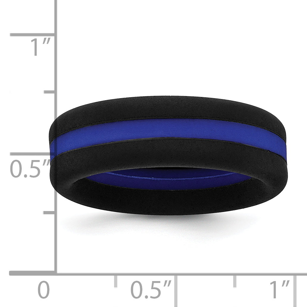 Silicone Black with Blue Line Center 7.5mm Flat Band