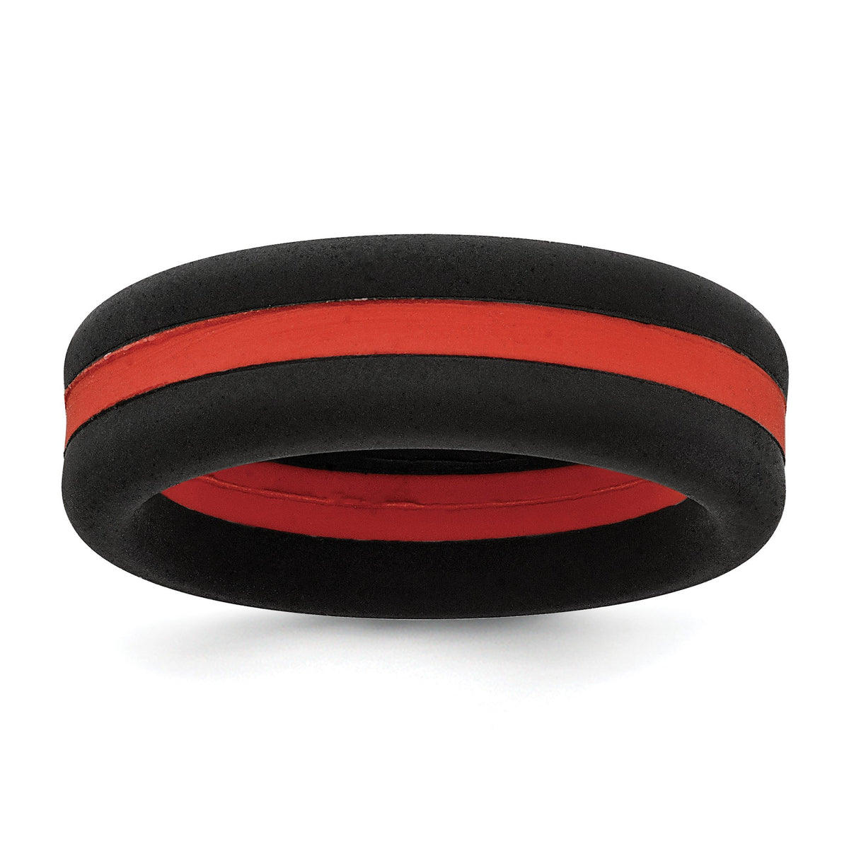 Red Center Line Wedding Band in Black Silicone, 7.5mm, Size 7–13 - Sophia Jewelers Main image