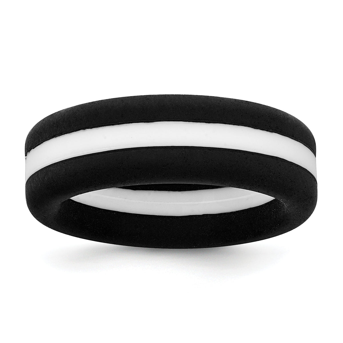 White Center Line Wedding Band in Black Silicone, 7.5mm, Size 7–13 - Sophia Jewelers Main image