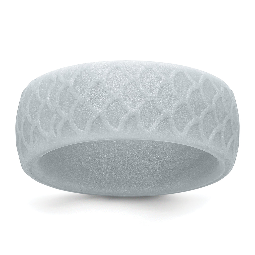 Silicone Metallic Silver 8.70mm Fish Scale Pattern Band