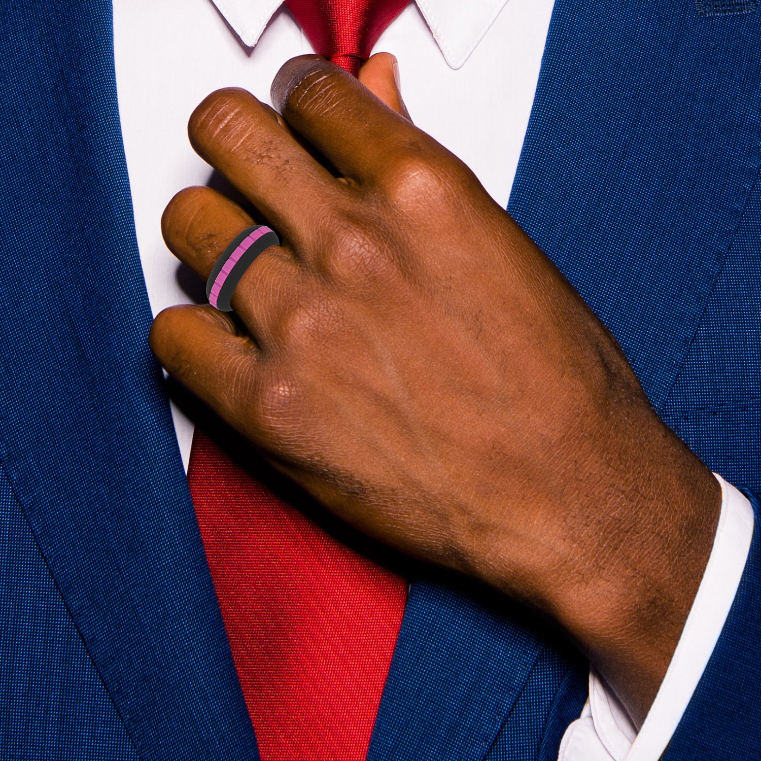 Silicone Black with Pink Grooved Center 7.50mm Band