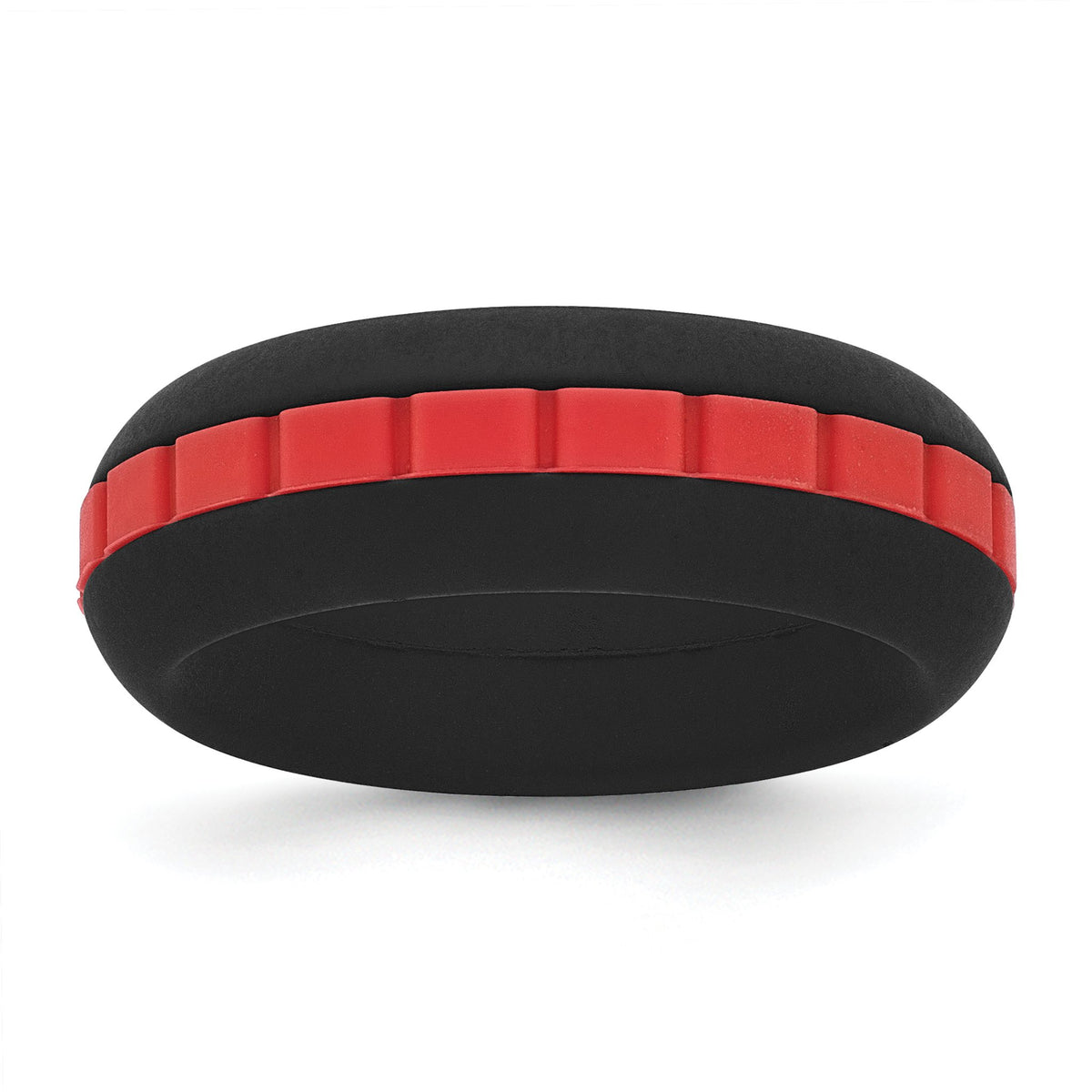 Grooved Center Wedding Band in Black & Red Silicone, 7.5mm, Size 6–12 - Sophia Jewelers Main image