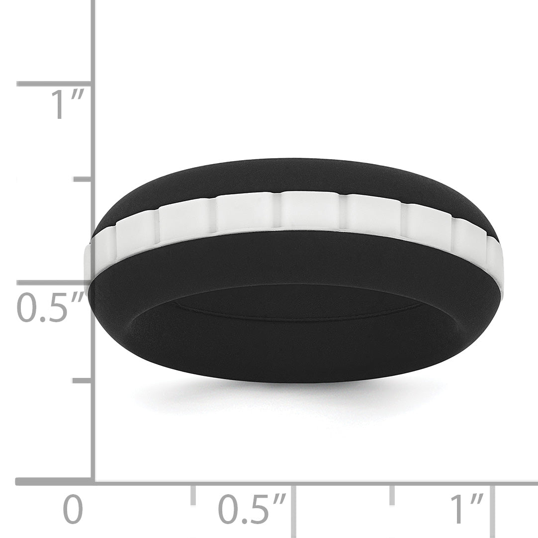 Silicone Black with White Grooved Center 7.50mm Band