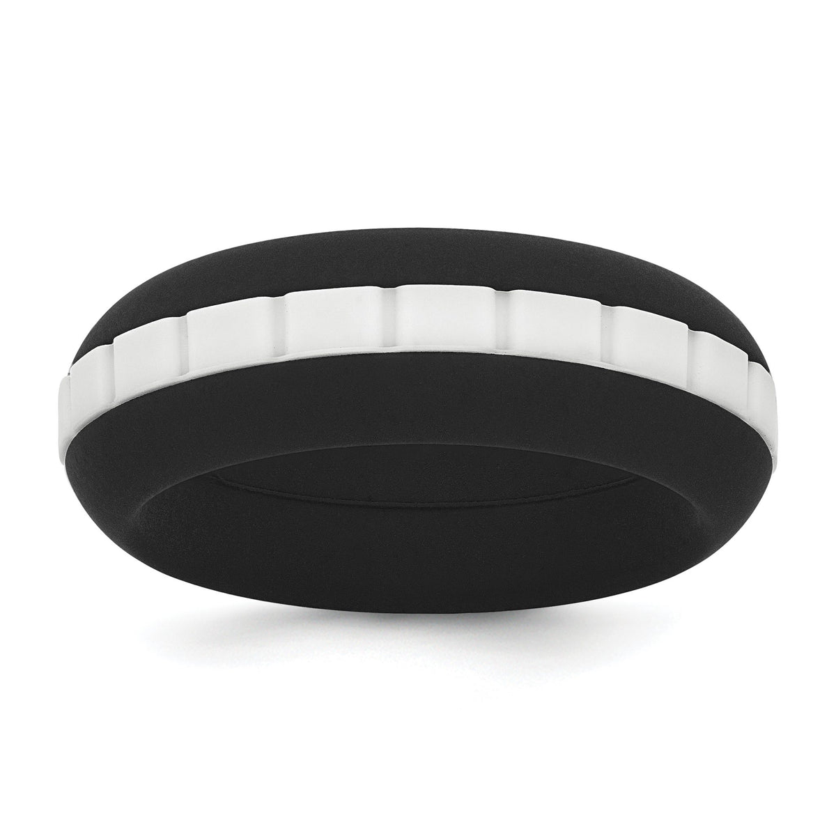 Grooved Center Wedding Band in Black & White Silicone, 7.5mm, Size 6–12 - Sophia Jewelers Main image