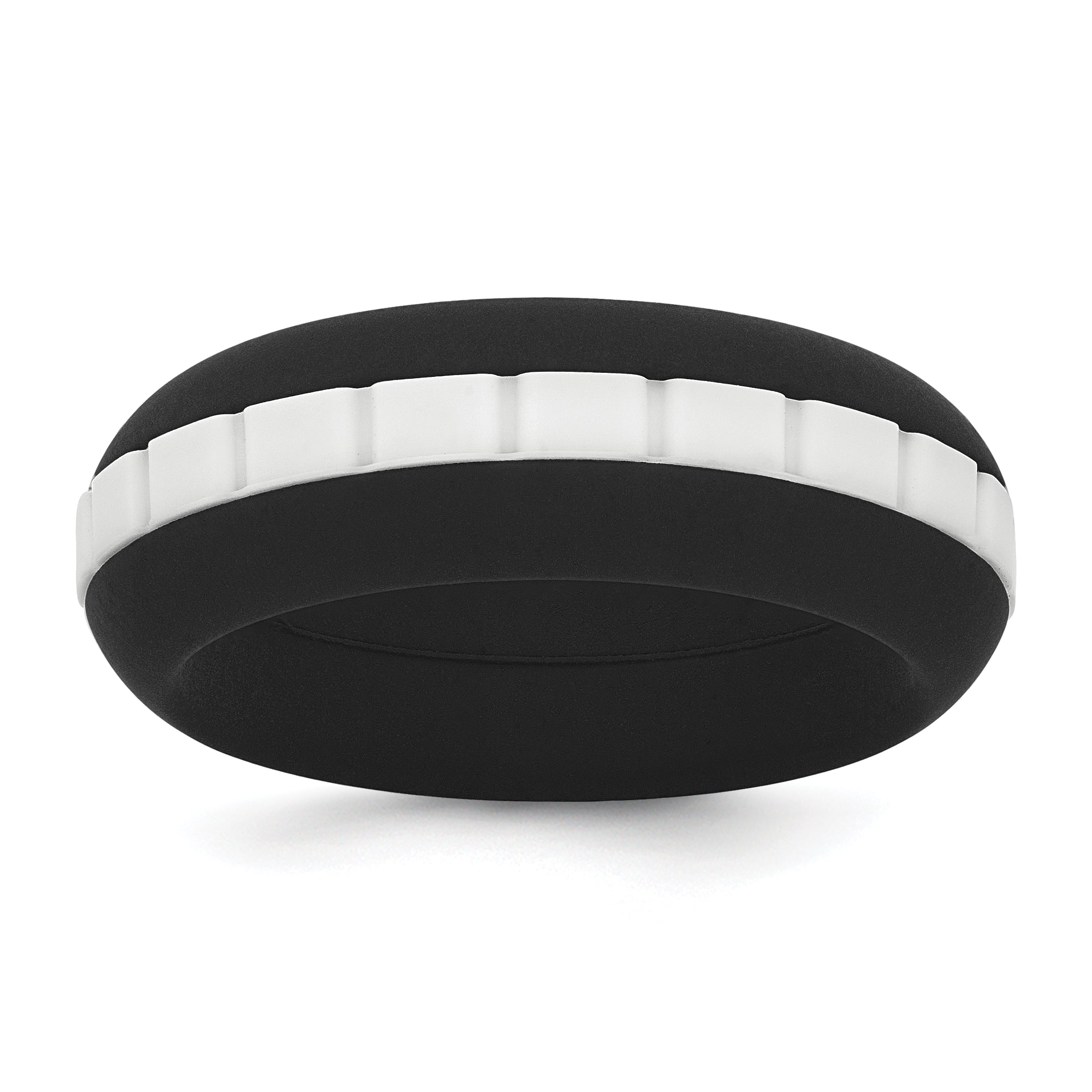 Silicone Black with White Grooved Center 7.50mm Band