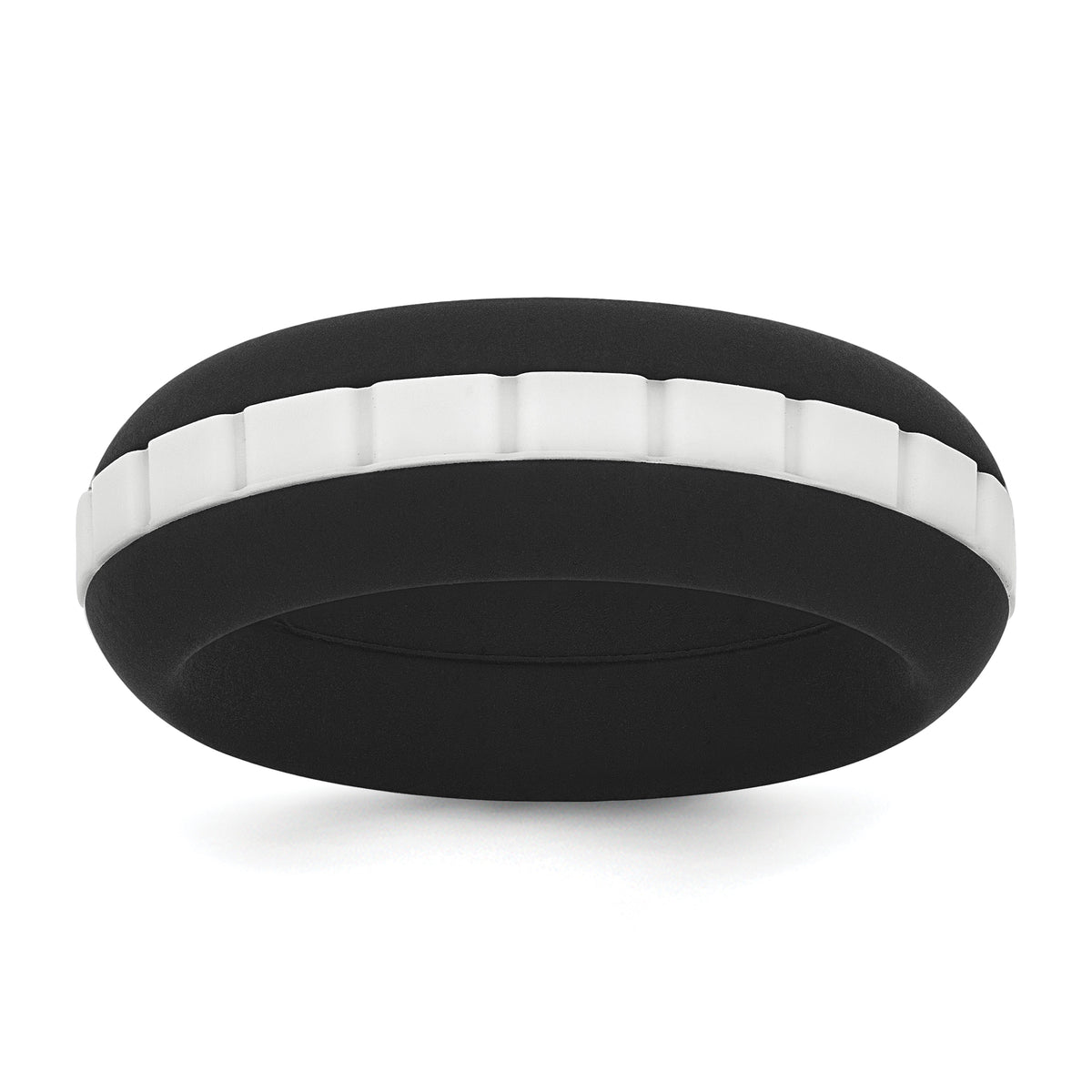 Silicone Black with White Grooved Center 7.50mm Band