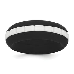 Silicone Black with White Grooved Center 7.50mm Band