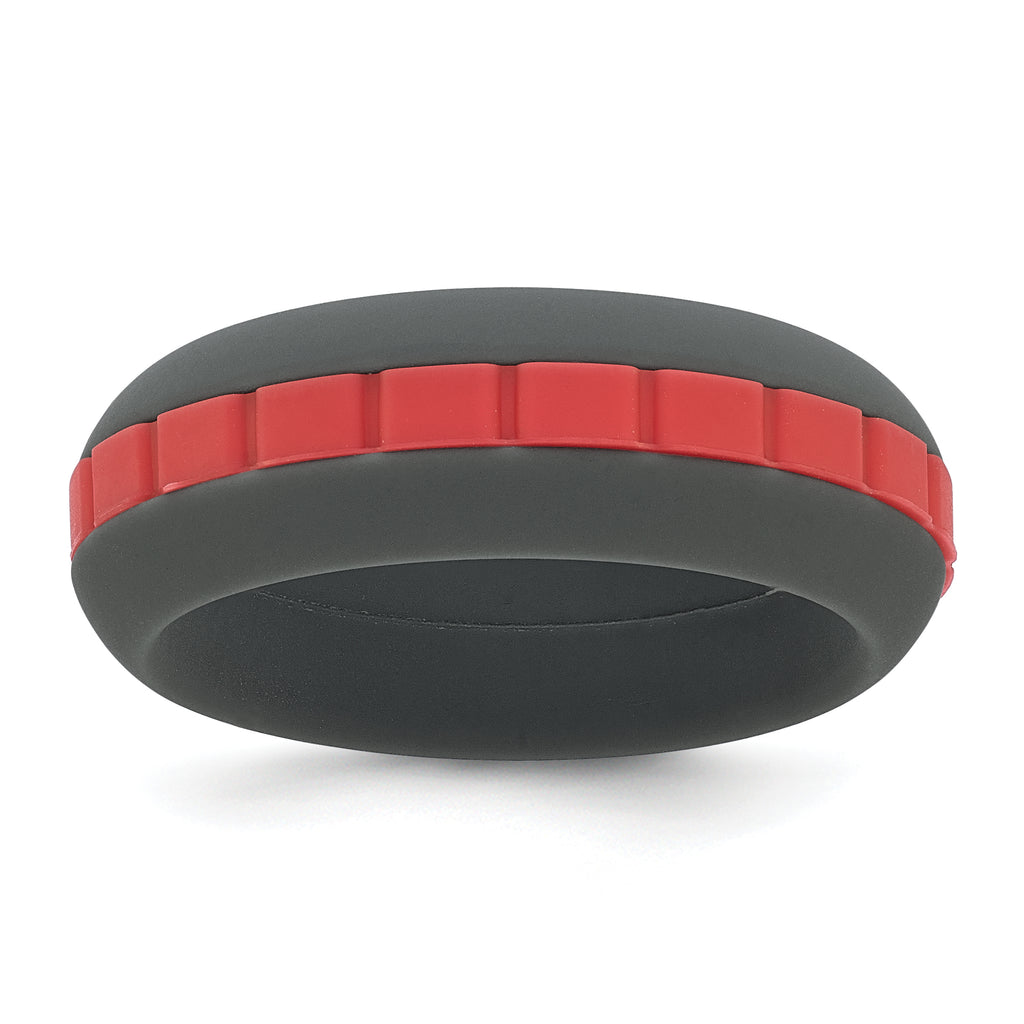 Silicone Grey with Red Grooved Center 7.50mm Band