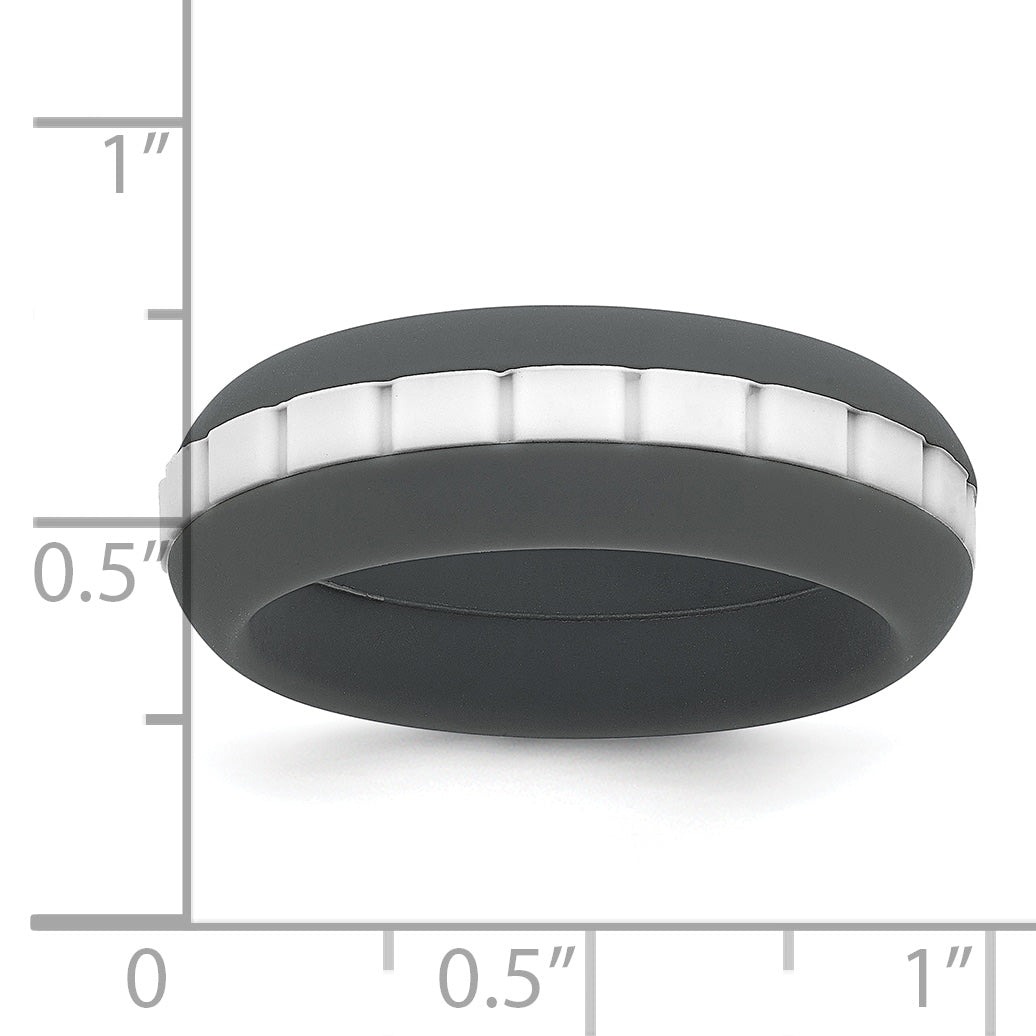 Silicone Grey with White Grooved Center 7.50mm Band