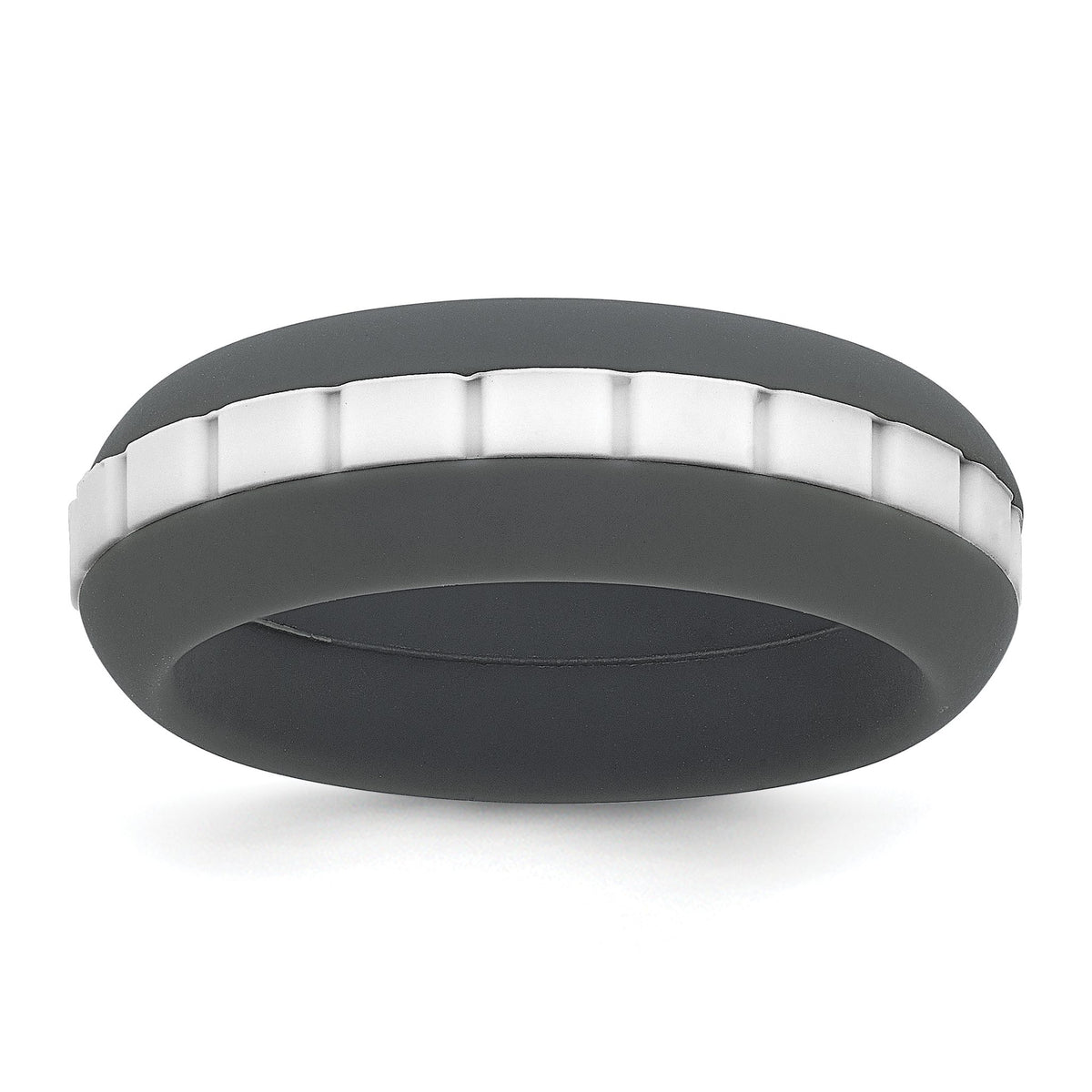 Grooved Center Wedding Band in Gray & White Silicone, 7.5mm, Size 6–12 - Sophia Jewelers Main image