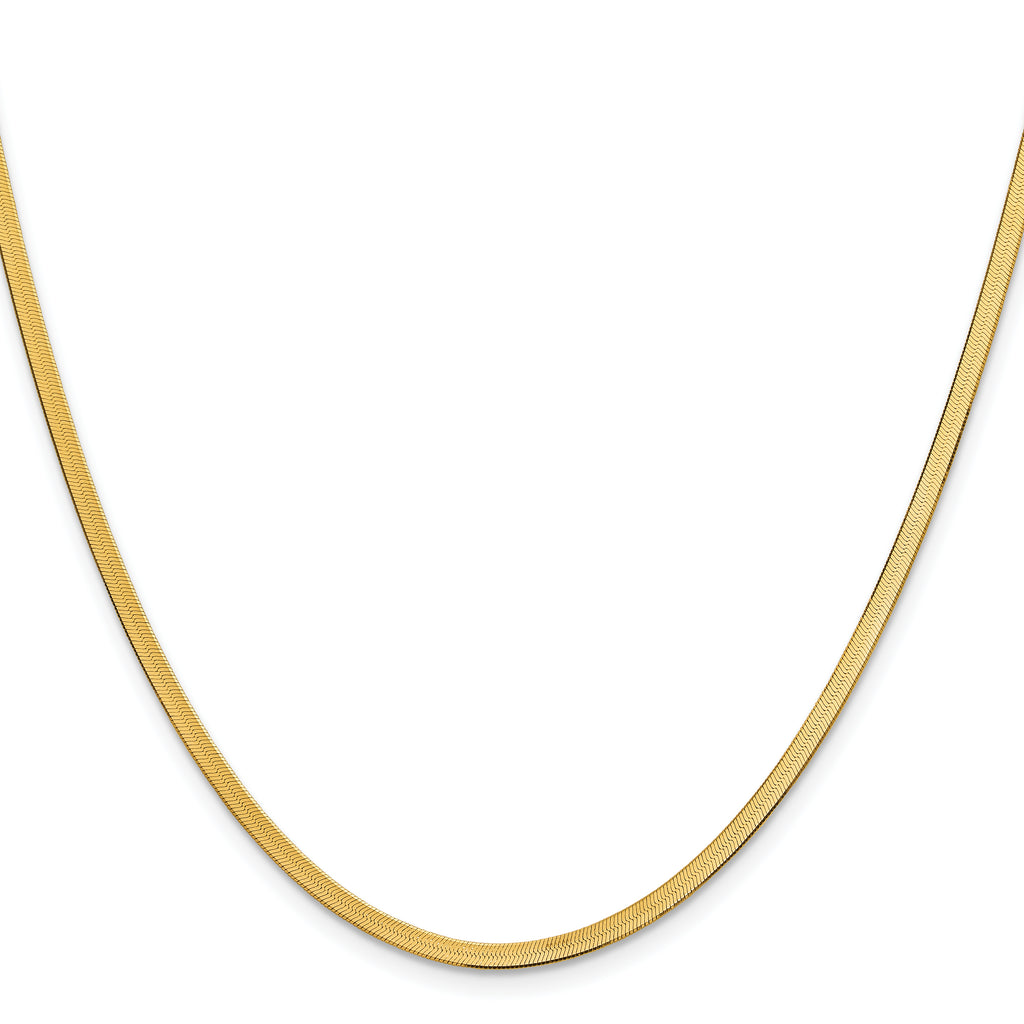 14K Yellow Gold Solid Herringbone Chain Necklace 2.5mm