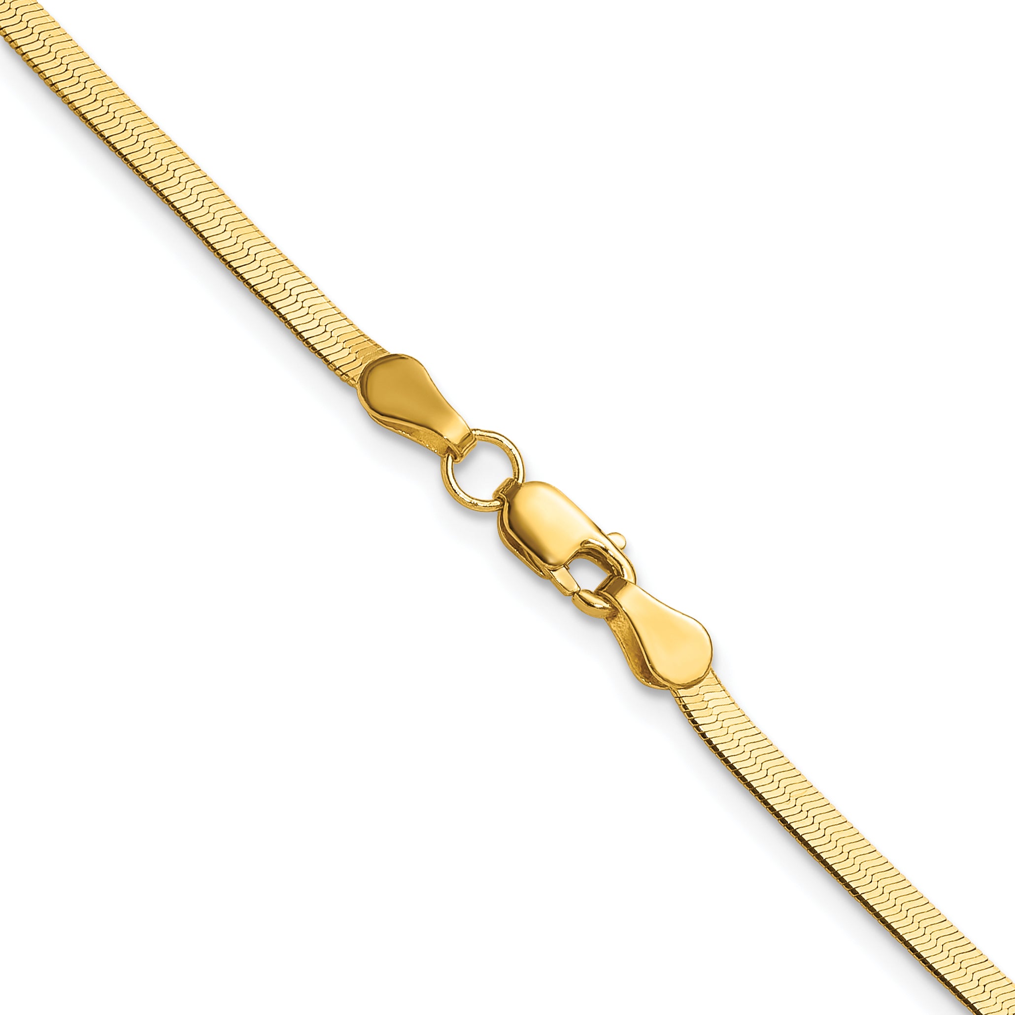 14K Yellow Gold Solid Herringbone Chain Necklace 2.5mm