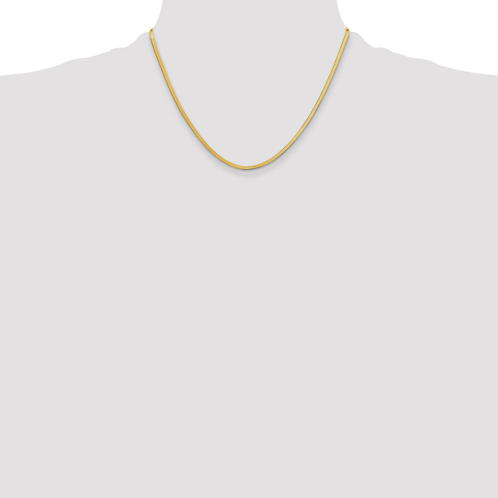 14K Yellow Gold Solid Herringbone Chain Necklace 2.5mm
