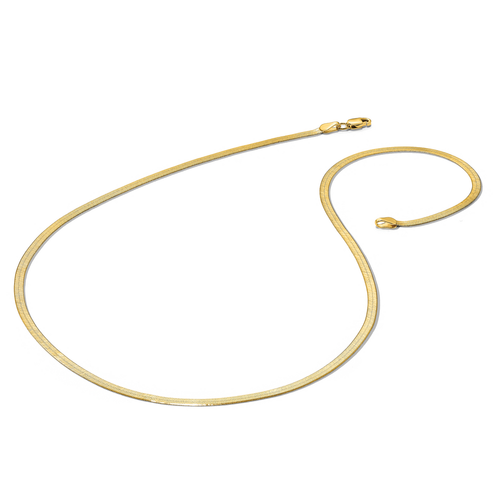 14K Yellow Gold Solid Herringbone Chain Necklace 2.5mm