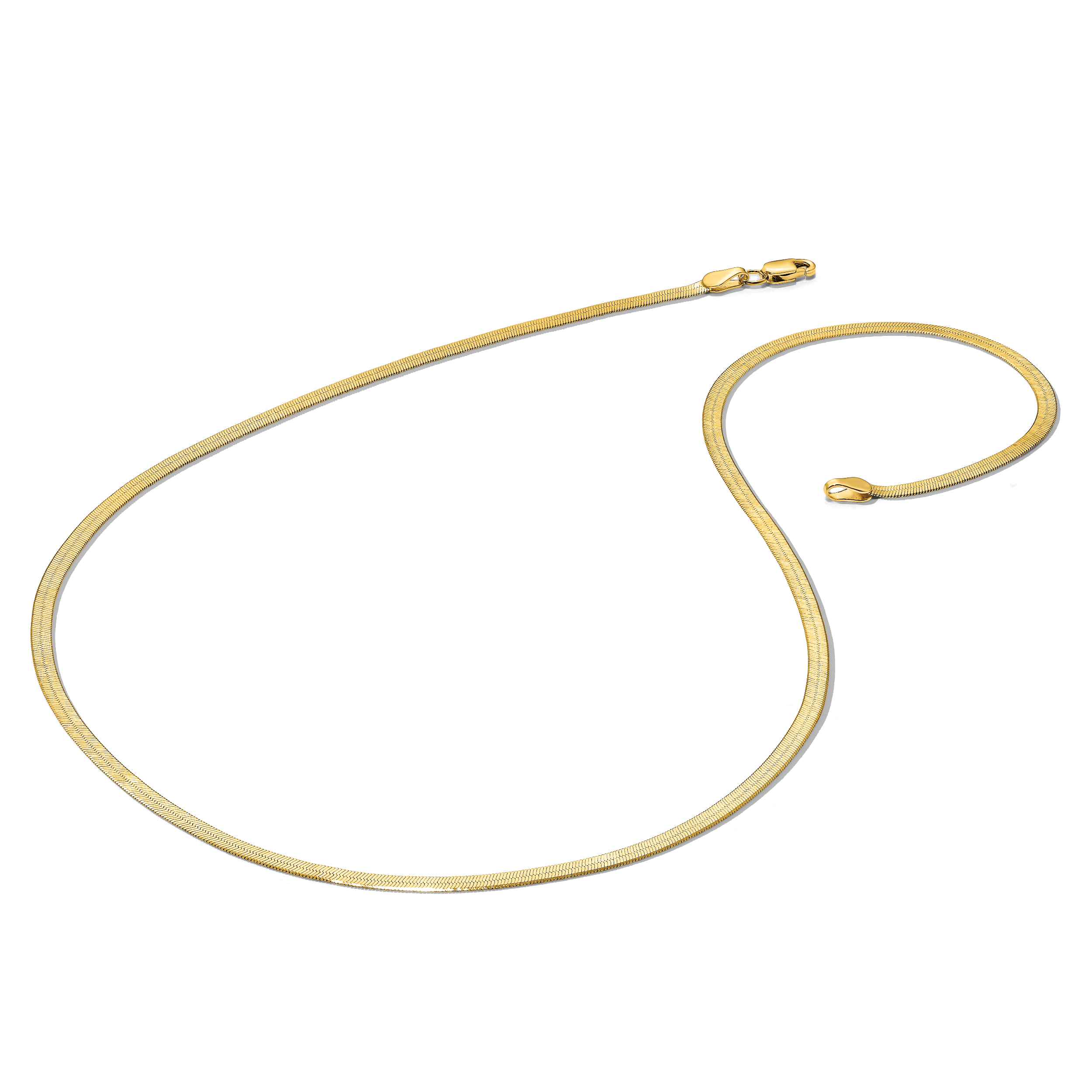 14K Yellow Gold Solid Herringbone Chain Necklace 2.5mm