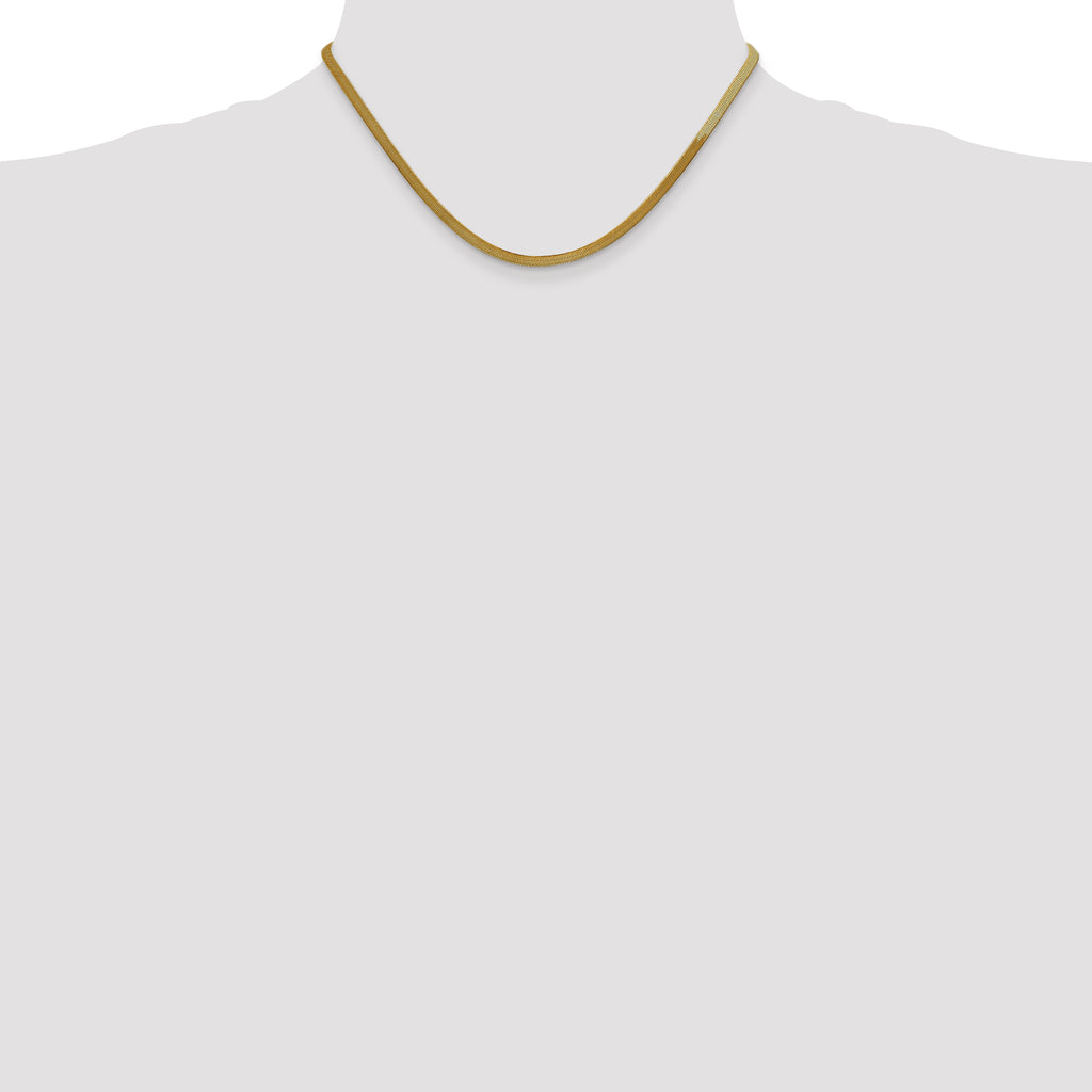 14K Yellow Gold Solid Herringbone Chain Necklace 3mm