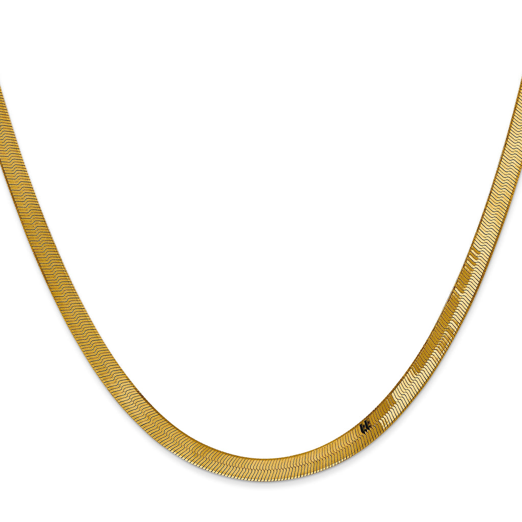 14K Yellow Gold Solid Herringbone Chain Necklace 4mm