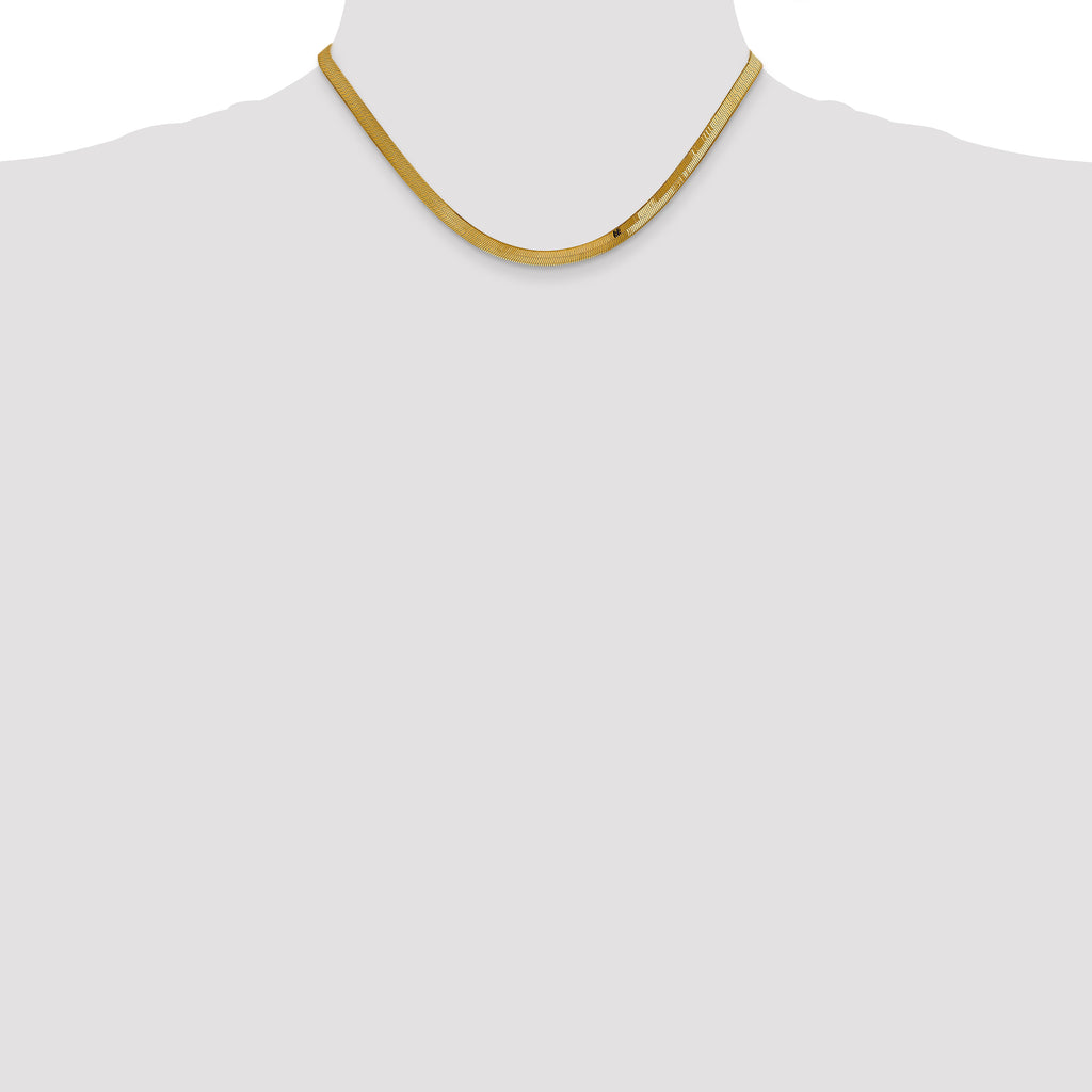 14K Yellow Gold Solid Herringbone Chain Necklace 4mm