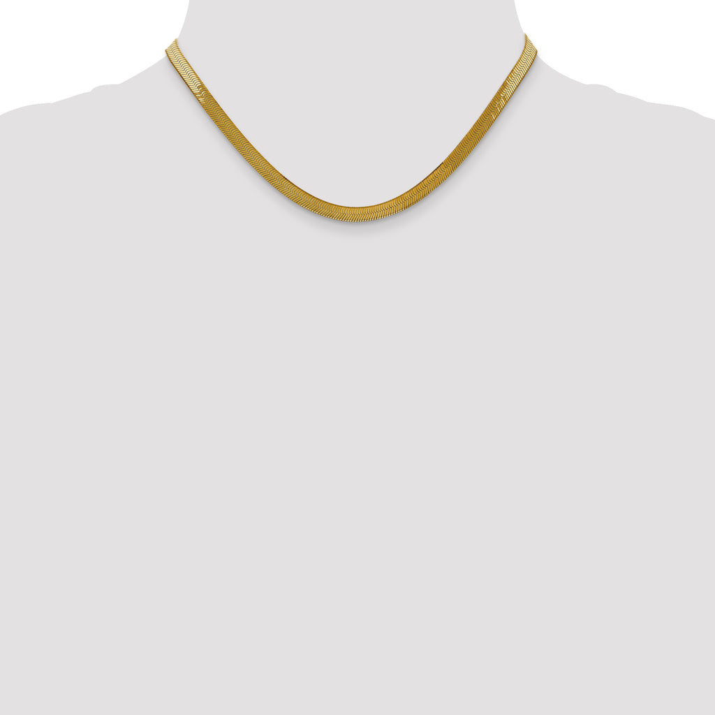 14K Yellow Gold Solid Herringbone Chain Necklace 5mm