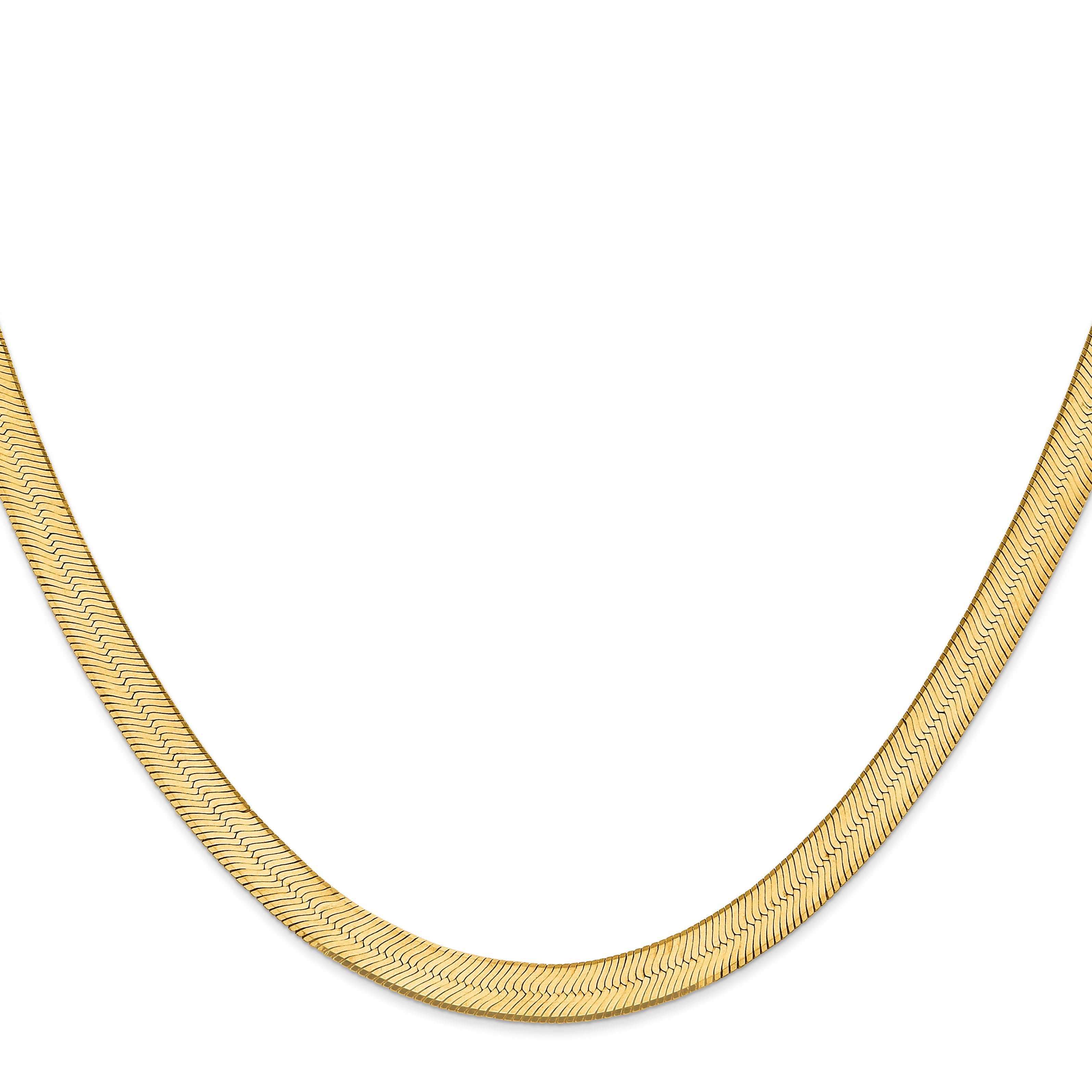 14K Yellow Gold Solid Herringbone Chain Necklace 6.5mm