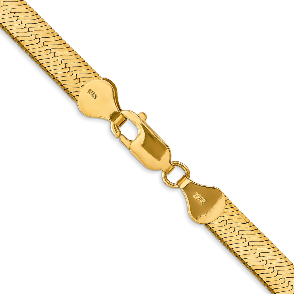 14K Yellow Gold Solid Herringbone Chain Necklace 6.5mm
