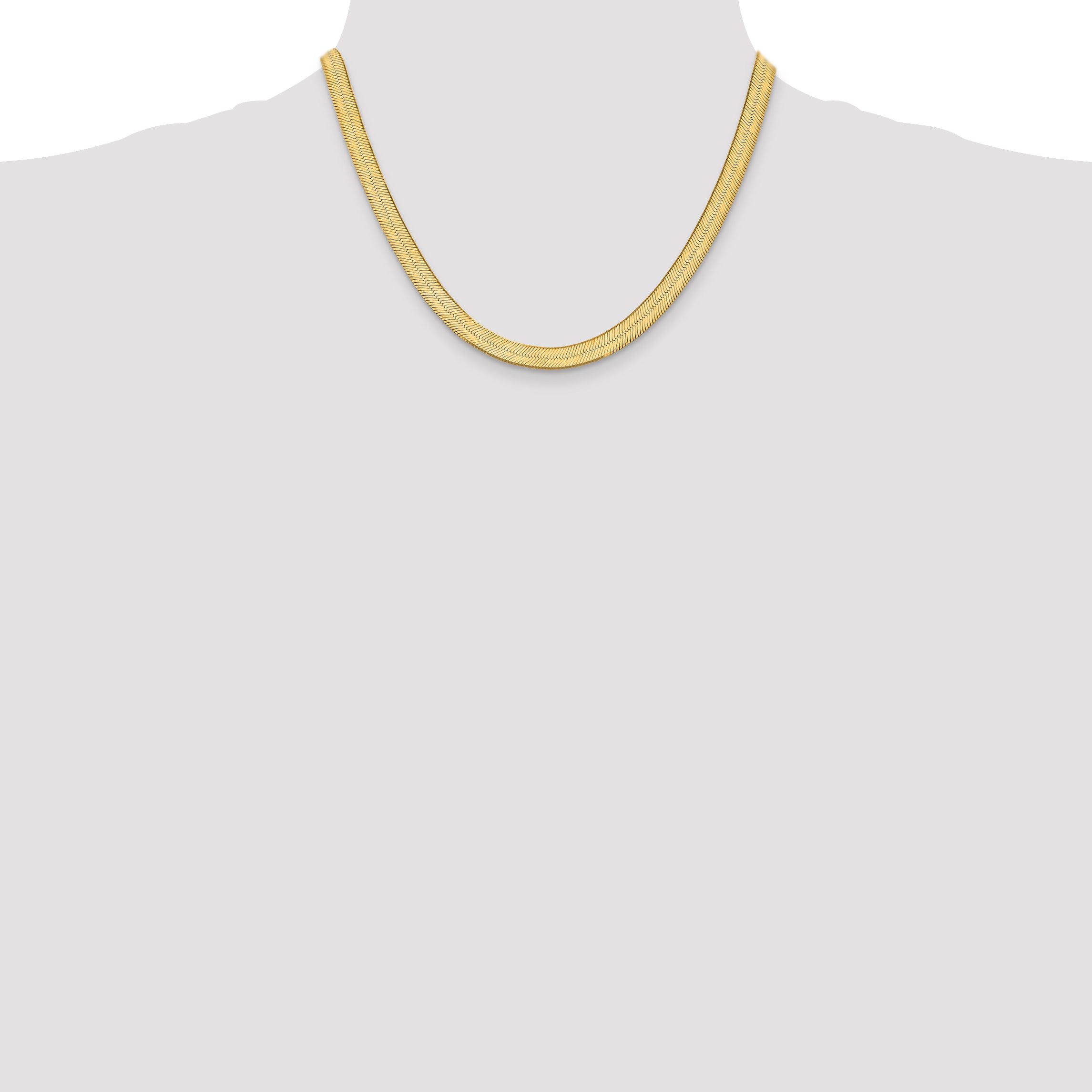 14K Yellow Gold Solid Herringbone Chain Necklace 6.5mm