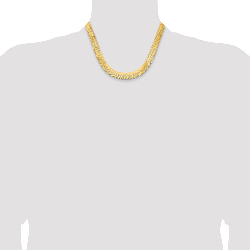 14K Yellow Gold Solid Herringbone Chain Necklace 10mm