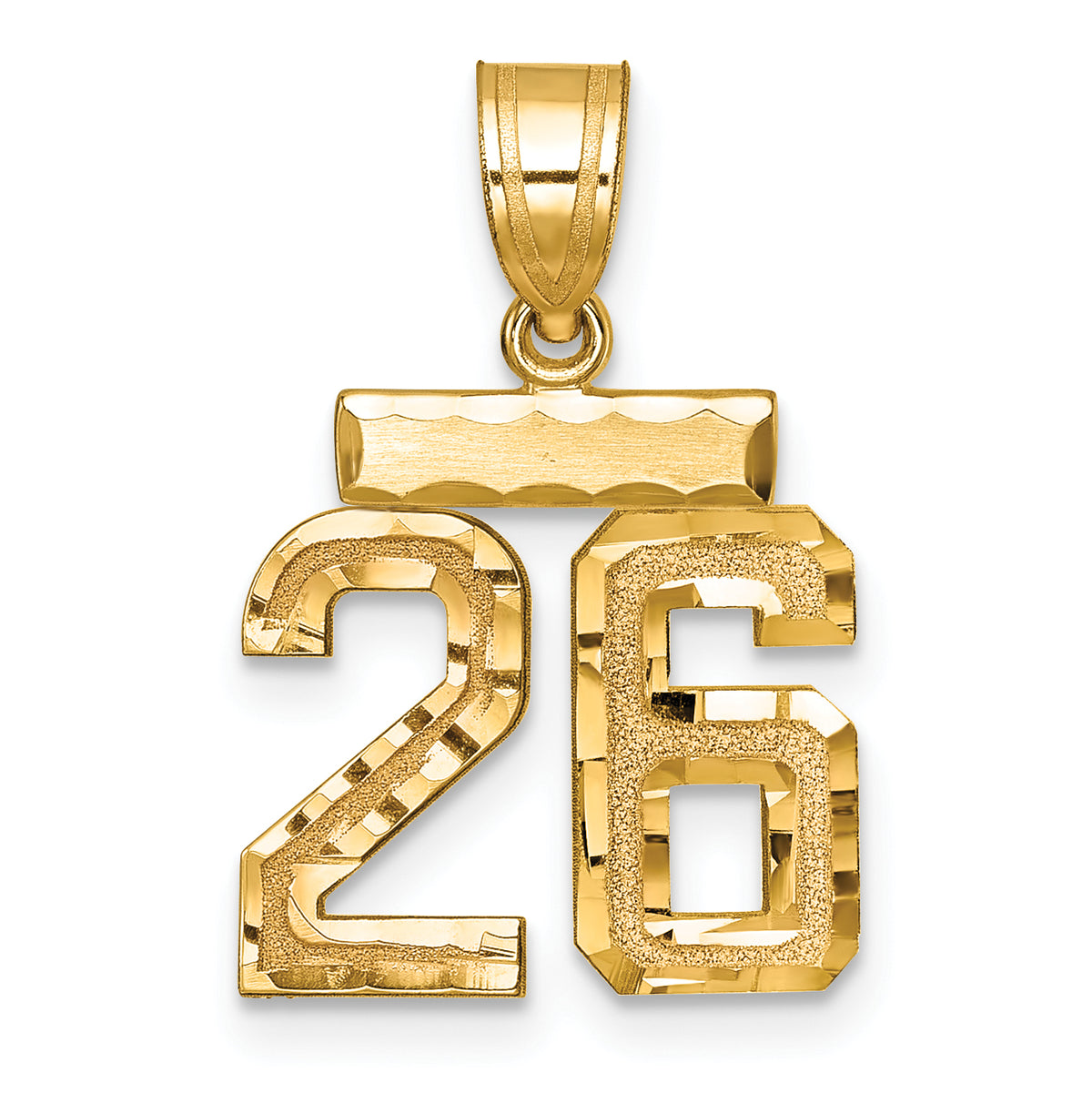 Number 26 Charm in 14K Yellow Gold, Brushed & Diamond-Cut - Sophia Jewelers