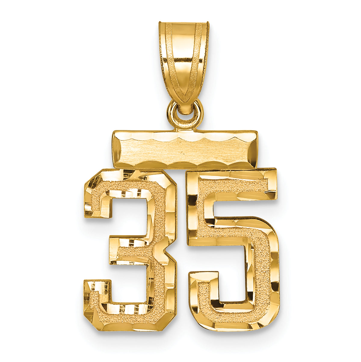 Small Number 35 Charm in 14K Yellow Gold, Brushed & Diamond-Cut - Sophia Jewelers