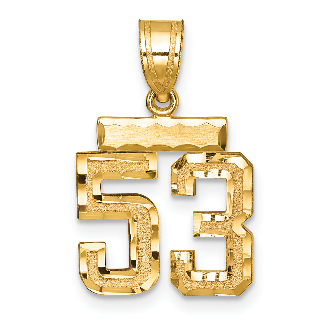 Number 53 Charm in 14K Yellow Gold, Brushed & Diamond-Cut - Sophia Jewelers