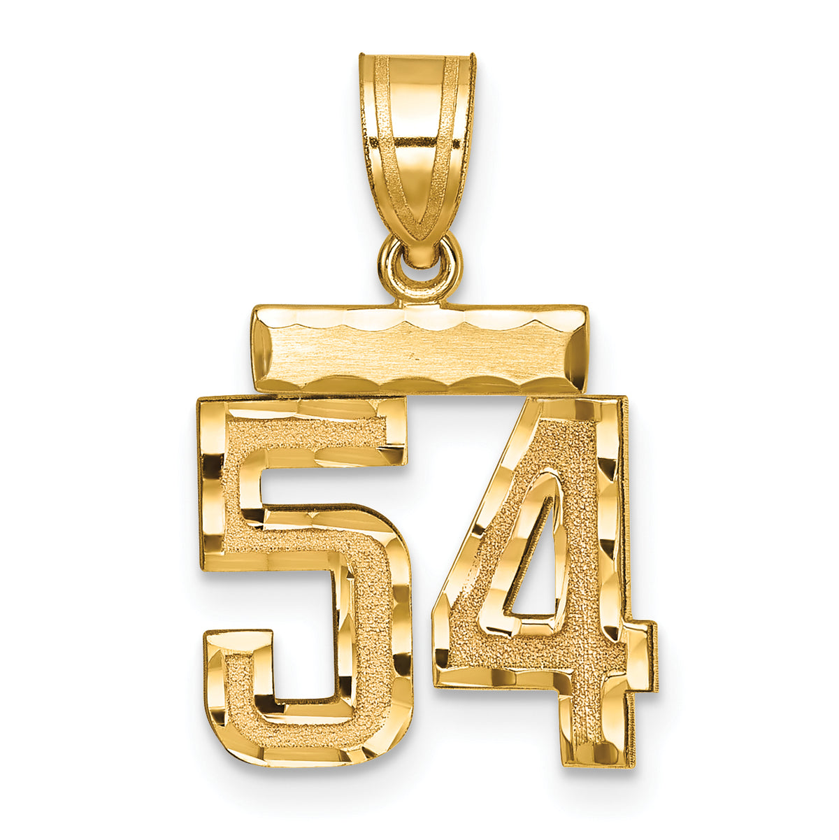 Small Number 54 Charm in 14K Yellow Gold, Brushed & Diamond-Cut - Sophia Jewelers