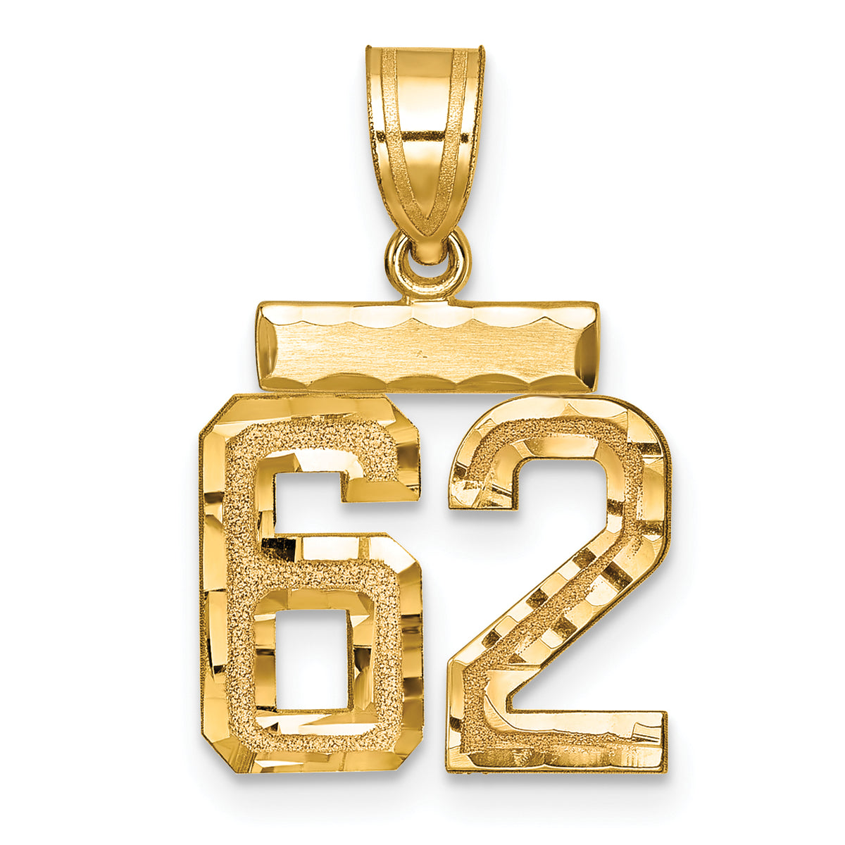 Number 62 Charm in 14K Yellow Gold, Brushed & Diamond-Cut - Sophia Jewelers