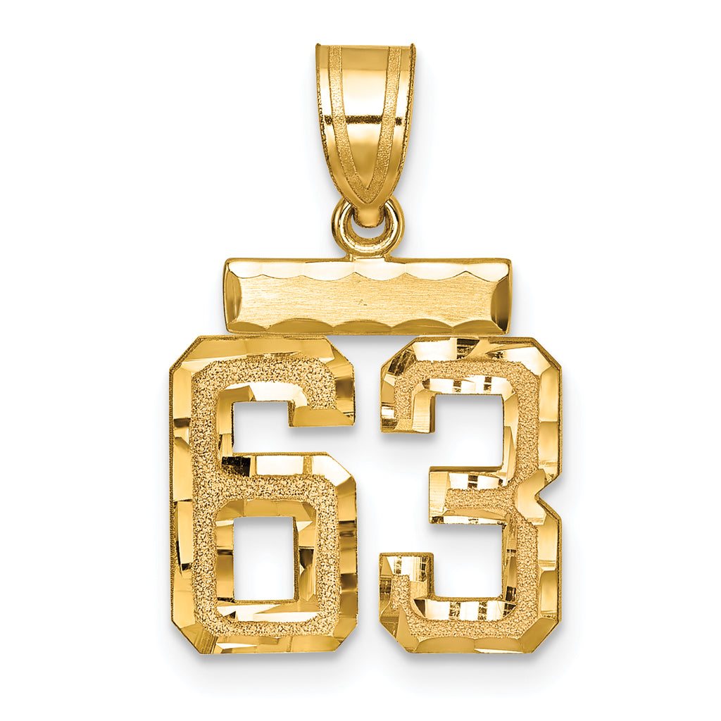 Number 63 Charm in 14K Yellow Gold, Brushed & Diamond-Cut - Sophia Jewelers