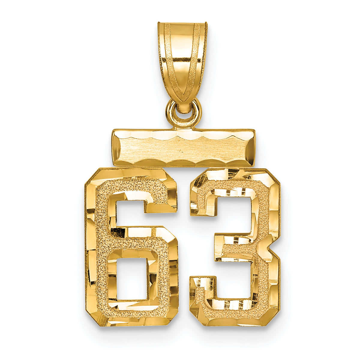 Number 63 Charm in 14K Yellow Gold, Brushed & Diamond-Cut - Sophia Jewelers