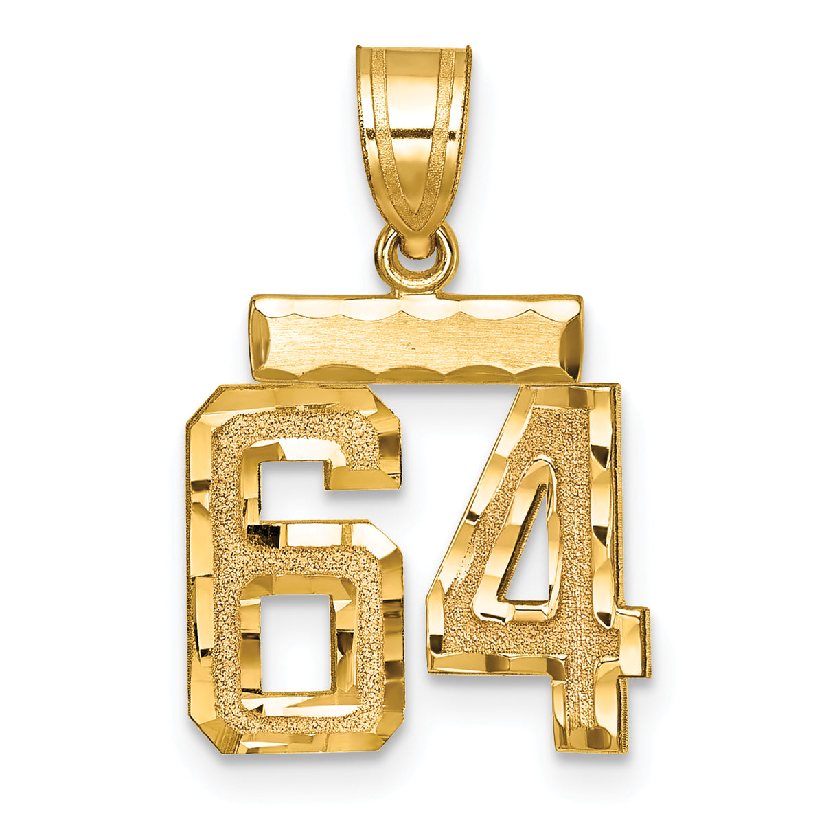 Number 64 Charm in 14K Yellow Gold, Brushed & Diamond-Cut - Sophia Jewelers