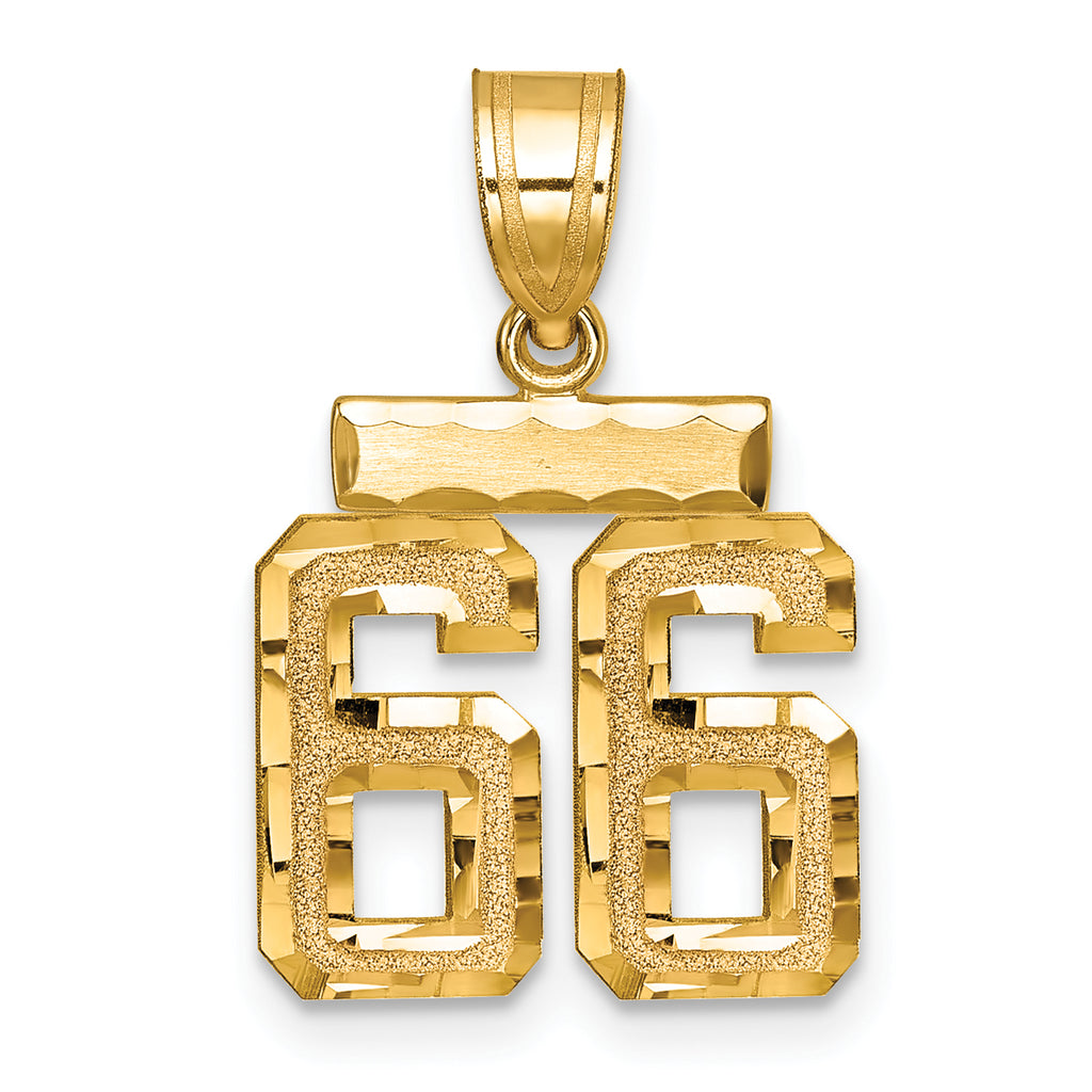 Number 66 Charm in 14K Yellow Gold, Brushed & Diamond-Cut - Sophia Jewelers