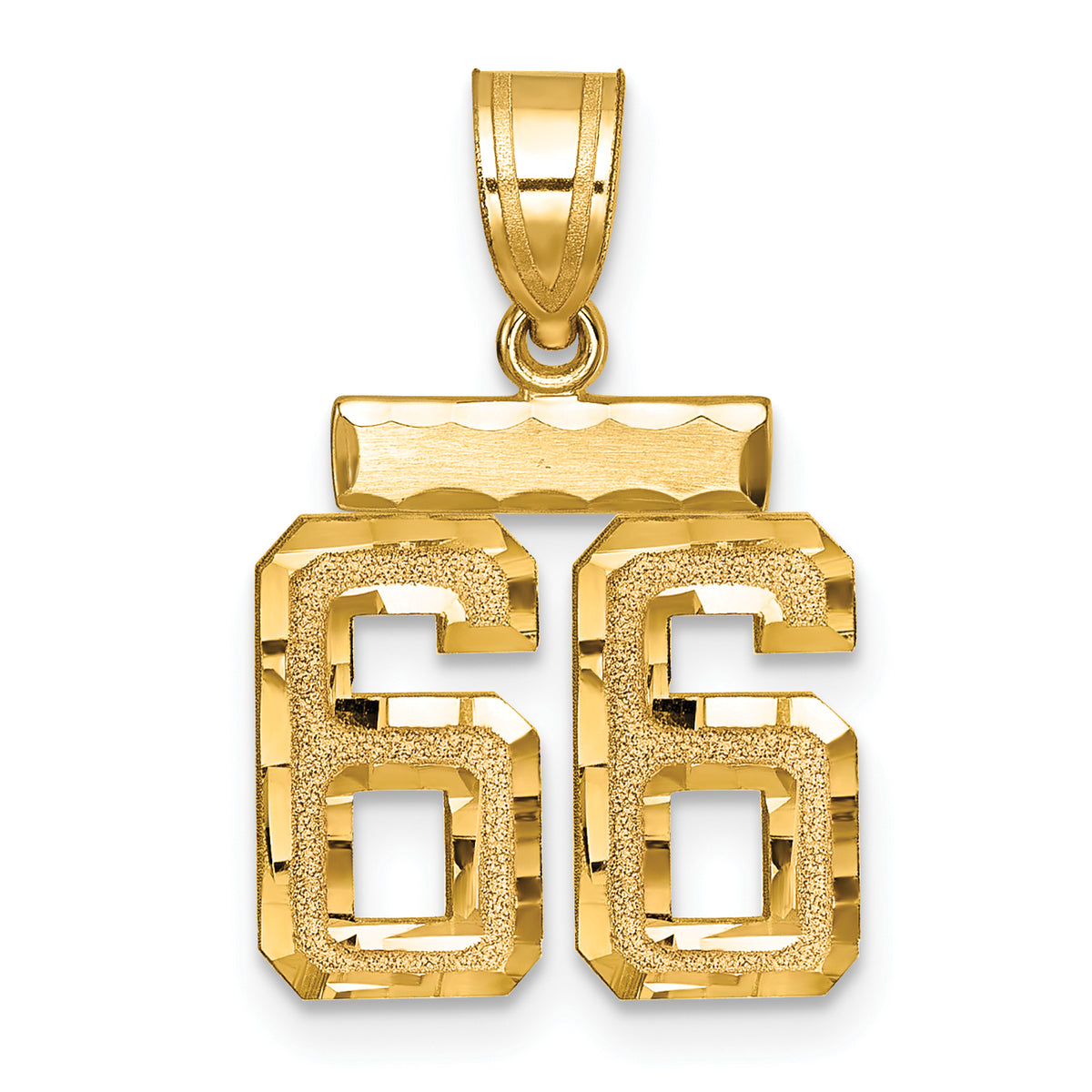 Number 66 Charm in 14K Yellow Gold, Brushed & Diamond-Cut - Sophia Jewelers