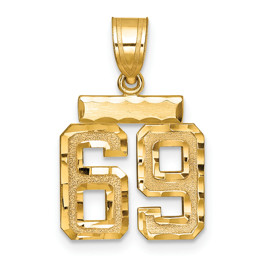 Small Number 69 Charm in 14K Yellow Gold, Brushed & Diamond-Cut - Sophia Jewelers