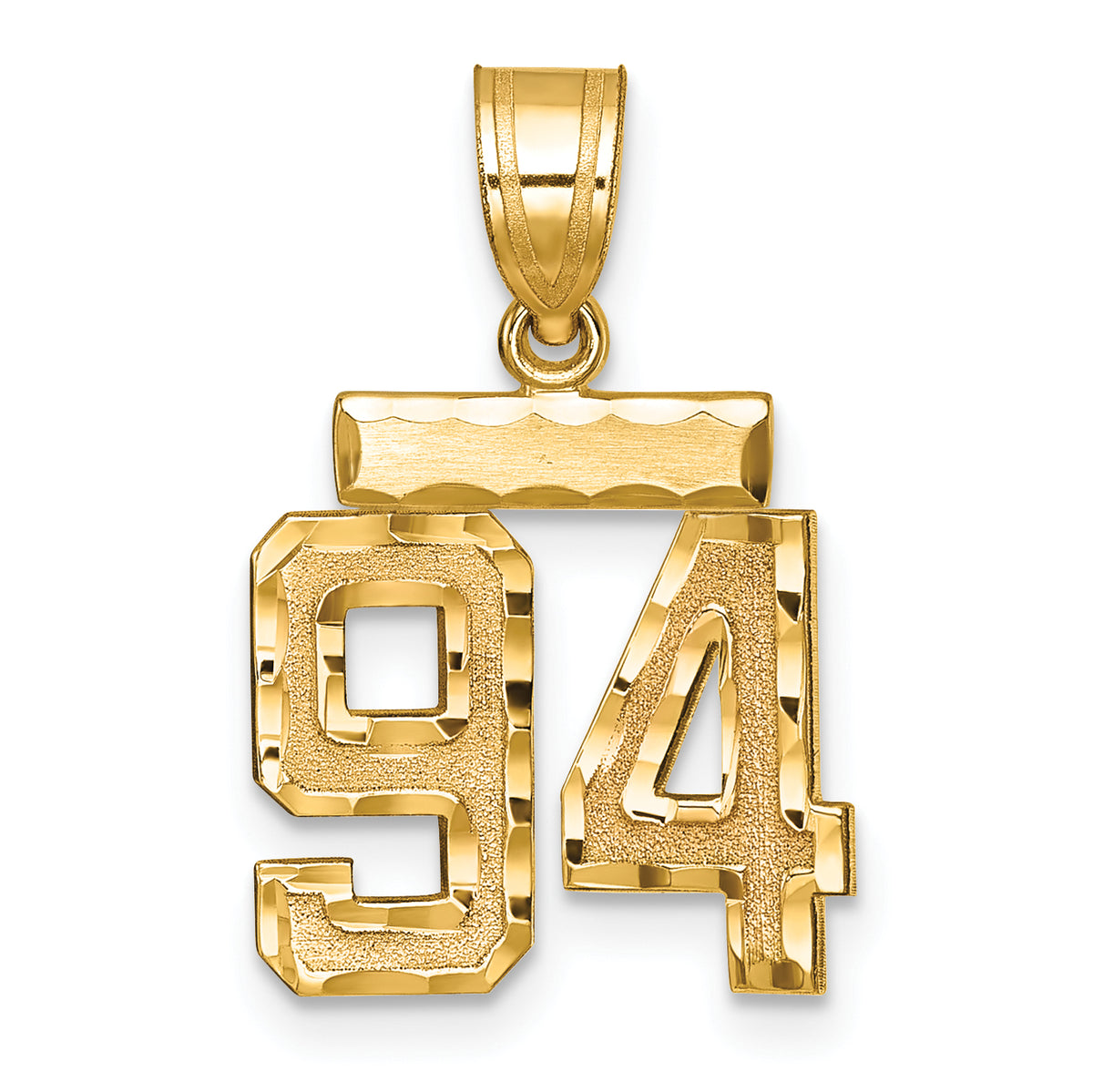 Number 94 Charm in 14K Yellow Gold, Brushed & Diamond-Cut - Sophia Jewelers