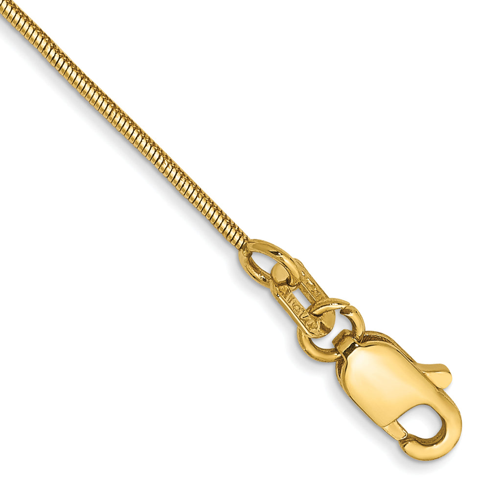 14K 9 inch .8mm Round Snake with Lobster Clasp Anklet