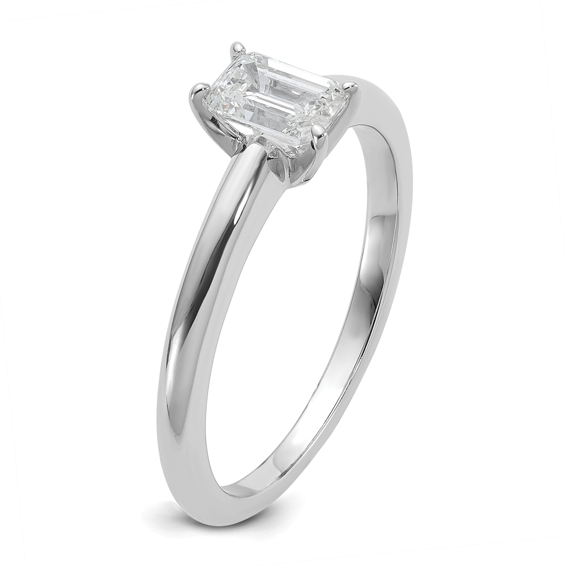 14k White Gold 1/2 carat Certified Lab Grown Diamond VS+ F+ Emerald Solitare Complete Engagement Ring